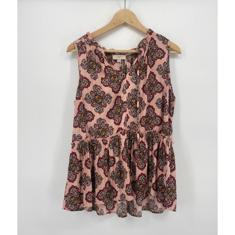 Loft Outlet Peplum Top Womens Large Pink Excellent Paisley Medallion Sleeveless